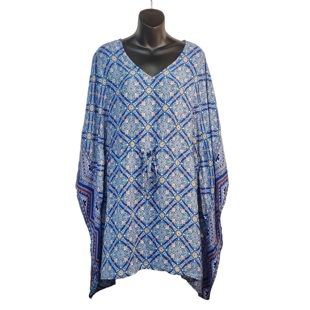 Be You Be Free Women's Blue Multi Colors V-Neck Top Tunic Size M